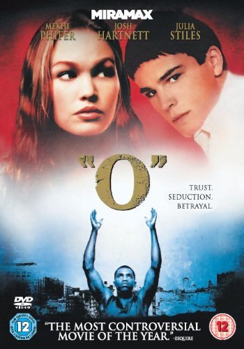 "O" DVD cover featuring three actors and a man with raised arms.