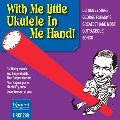 "CD cover with cartoon man playing ukulele, purple and blue background, yellow title text."