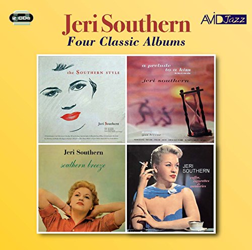 "Yellow CD cover featuring four Jeri Southern album covers with various portraits of the artist."