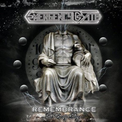 "Album cover art featuring a statue of a man with a clock face behind."