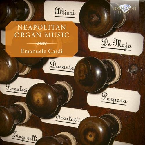 CD cover featuring wooden organ stops with labeled names, orange title overlay.