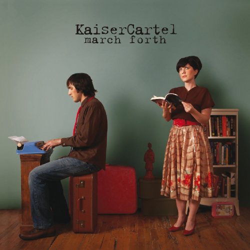 "Album cover featuring a man at a desk and a woman reading a book."