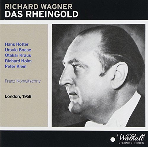 CD cover for "Das Rheingold" with black and white portrait and text.