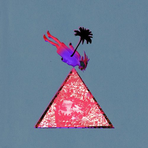 A vinyl record cover featuring a person falling onto a triangular shape.