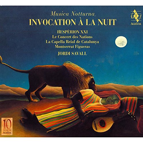 "CD cover art: man lying down, lion standing beside him, under a full moon."