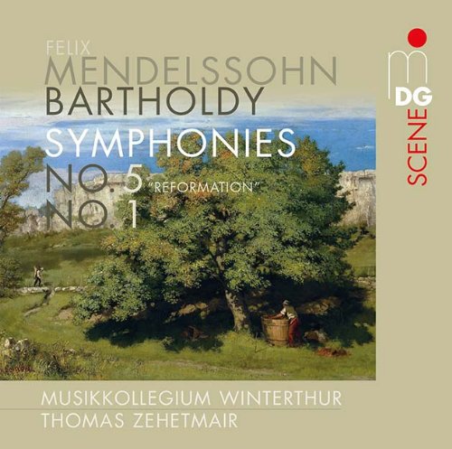 CD cover with a landscape painting and text about Mendelssohn's Symphonies.