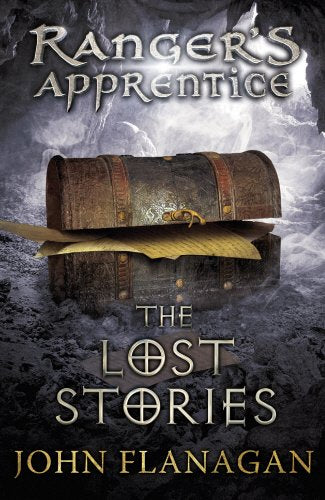 "Book cover with an old, open treasure chest and misty background, titled 'Ranger's Apprentice'."