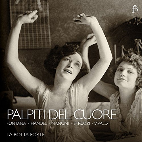 "CD cover with two women in vintage dresses, sepia-toned image, classical music theme."
