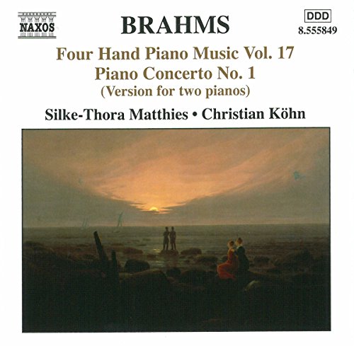 "Album cover with serene seascape painting and Brahms' music details."