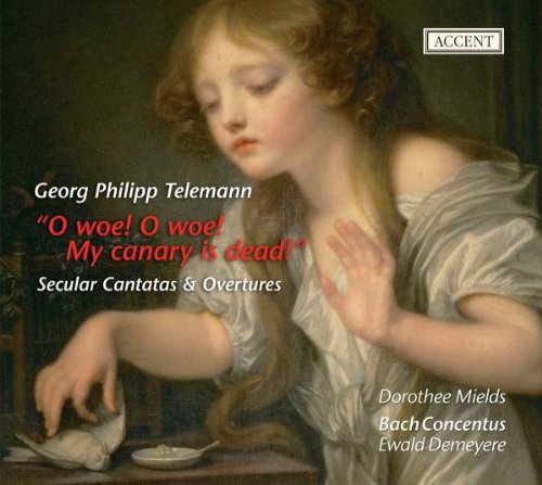 A CD cover featuring a woman mourning a dead canary, with text overlay.