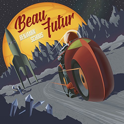 Vinyl album cover with astronaut on motorcycle under a large orange moon.