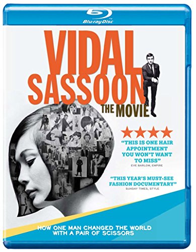 "Blu-ray case for 'Vidal Sassoon: The Movie' with orange title and black and white images."