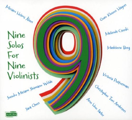 "CD cover with a large, green, spiral '9' and names in blue text."