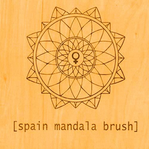 A light wood grain background with a mandala design and text "spain mandala brush".