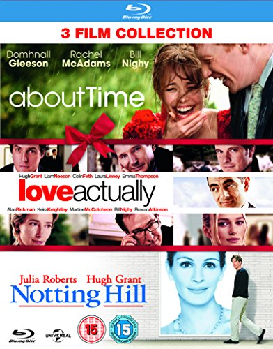 "Blu-ray cover featuring three romantic movie titles with actor images and red ribbon."