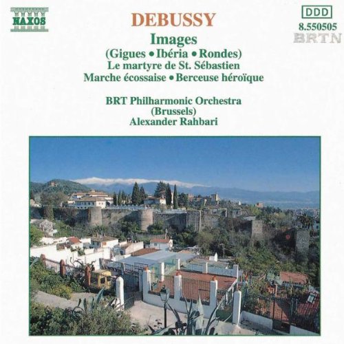 CD cover with a scenic landscape photo and text about Debussy music.