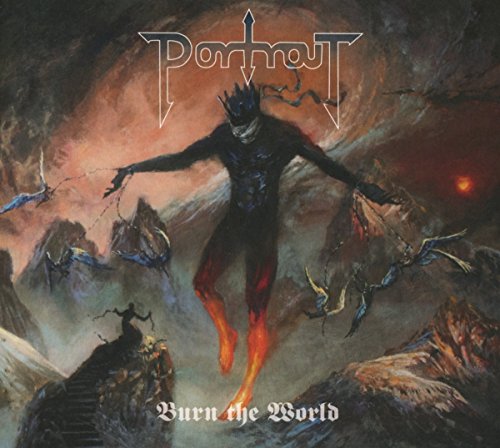 Album cover art: dark figure with flames, surrounded by destruction and chaos, with text overlay.