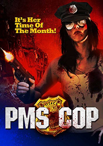 A DVD cover featuring a bloody female police officer holding a gun, with red background.