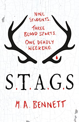 "Book cover with a deer's face and red and black text on a white background."