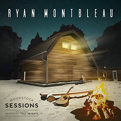 "Album cover with a snowy cabin, guitars, and a campfire under a starry night sky."