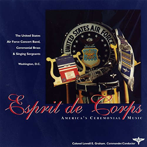 "CD cover featuring a United States Air Force logo and ceremonial trumpets on a blue background."