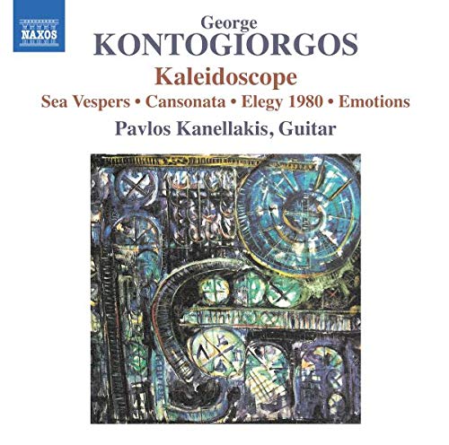 "CD cover with abstract stained-glass art and text listing musical compositions."