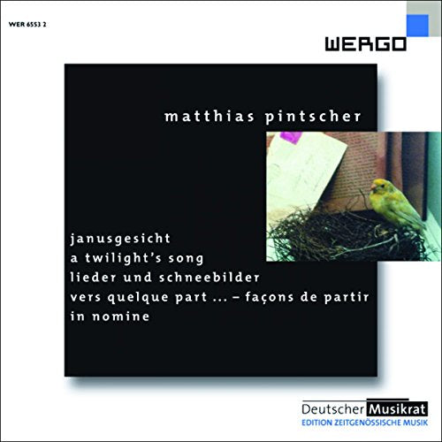 "Album cover with a black square, white text, and a yellow bird in a nest."