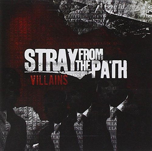 "Album cover featuring masked men in suits with 'Stray From The Path - Villains' text."
