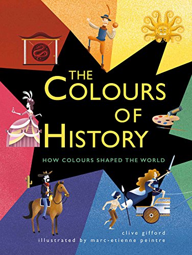 "The Colours of History" book cover with colorful illustrations and star-shaped design.