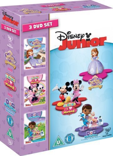 "Purple DVD box set with Disney Junior logo and cartoon characters on the front."