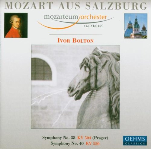 "CD cover featuring a stone horse head, Mozart portrait, and Salzburg building."