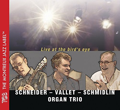 "CD cover with cartoon musicians and stage lights, red label on the left side."