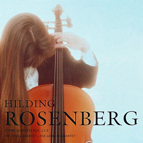 CD cover featuring a woman playing cello, with text "Hilding Rosenberg" on a blue background.