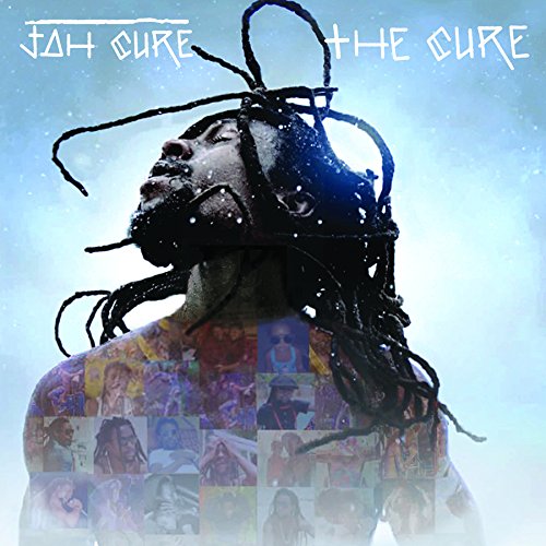 "Album cover featuring a man with dreadlocks against a blue background with collaged images."