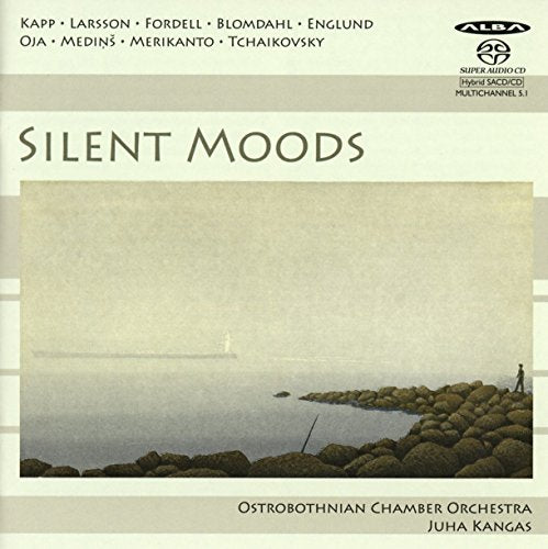 "CD cover with serene lake scene, 'Silent Moods' title, and artist names listed."