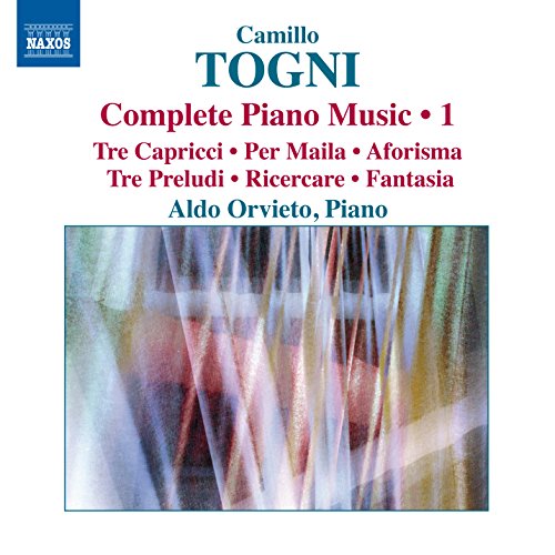 "CD cover with abstract, multicolored design and text listing piano music compositions."