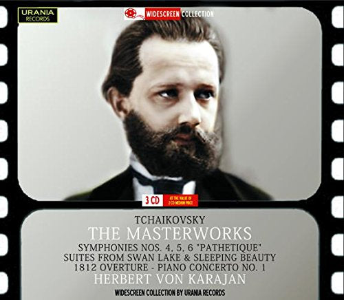 "Tchaikovsky's portrait on a film strip background with text describing the CD contents."