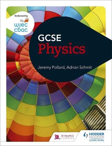 "WJEC GCSE Physics textbook cover with colourful stained glass pattern and dark blue title bubble."