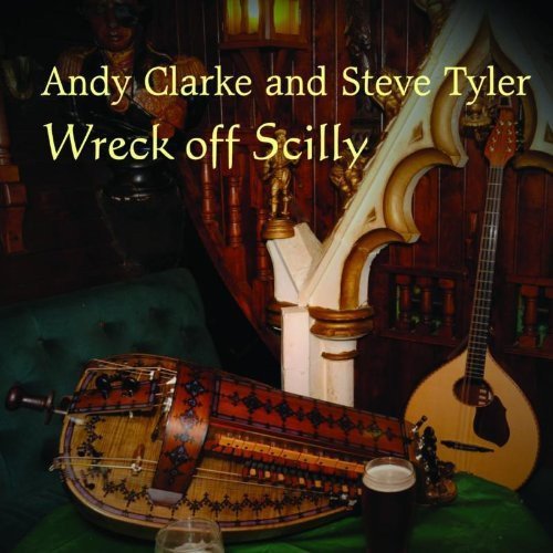 "Album cover featuring a hurdy-gurdy and mandolin on a green table, ornate background."