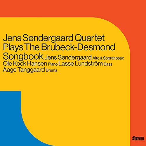 "Album cover with yellow, orange, and blue background and black text."