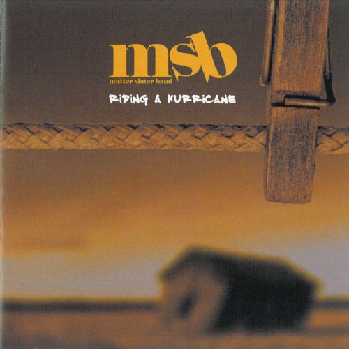 "Album cover with 'msb' logo, clothespin, and a house in a stormy landscape."