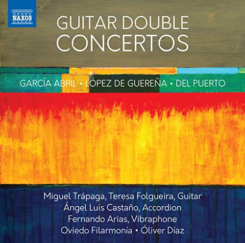 CD cover with abstract colorful background and white text "Guitar Double Concertos".
