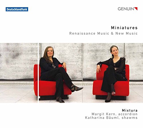 CD cover with two women sitting on red chairs, wearing black.