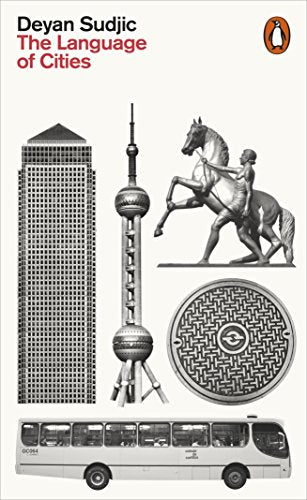 "Book cover featuring black and white city images and red title on white background."