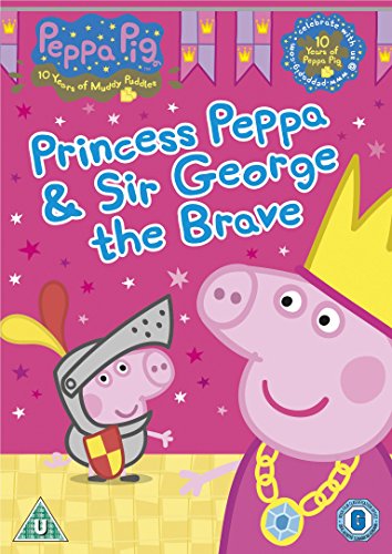 "DVD cover featuring Peppa Pig as princess and George as knight on pink background."