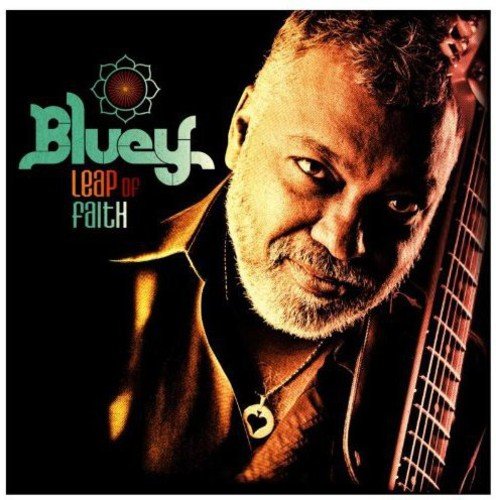 Album cover with man holding a guitar, titled "Bluey - Leap of Faith".
