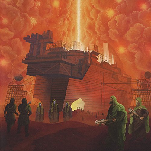 Vinyl album cover art featuring robed figures and a large spaceship.