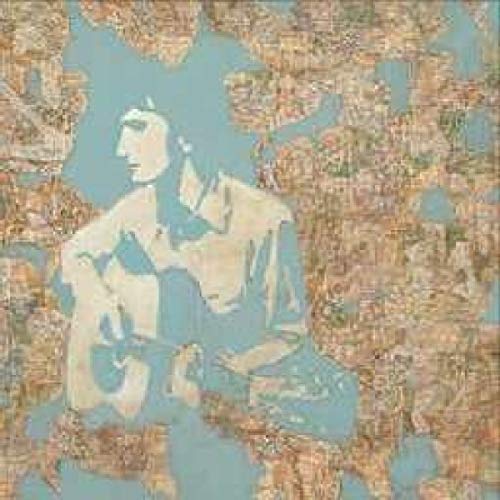 A vinyl record cover featuring an abstract illustration of a person playing a guitar.