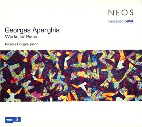A CD cover featuring a colorful abstract design and text "Georges Aperghis - Works for Piano".