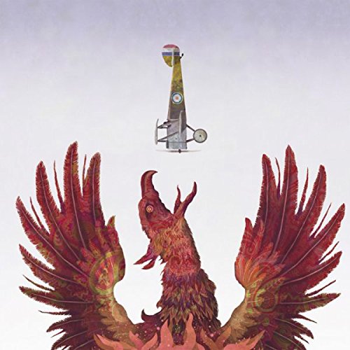 Album cover with a red bird and a bicycle against a white background.